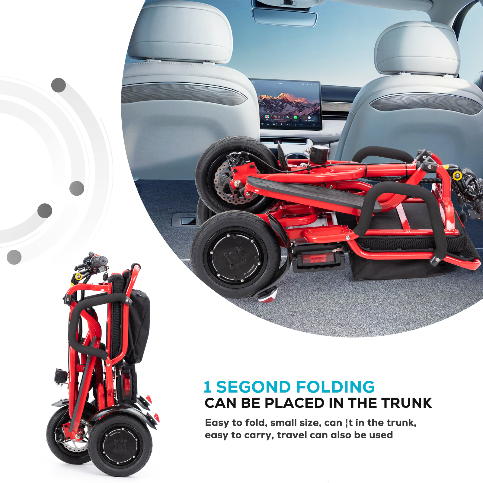 COUGAR Folding Electric Mobility Scooter 3 Wheel Lightweight Portable Power Travel Scooters - Image 4