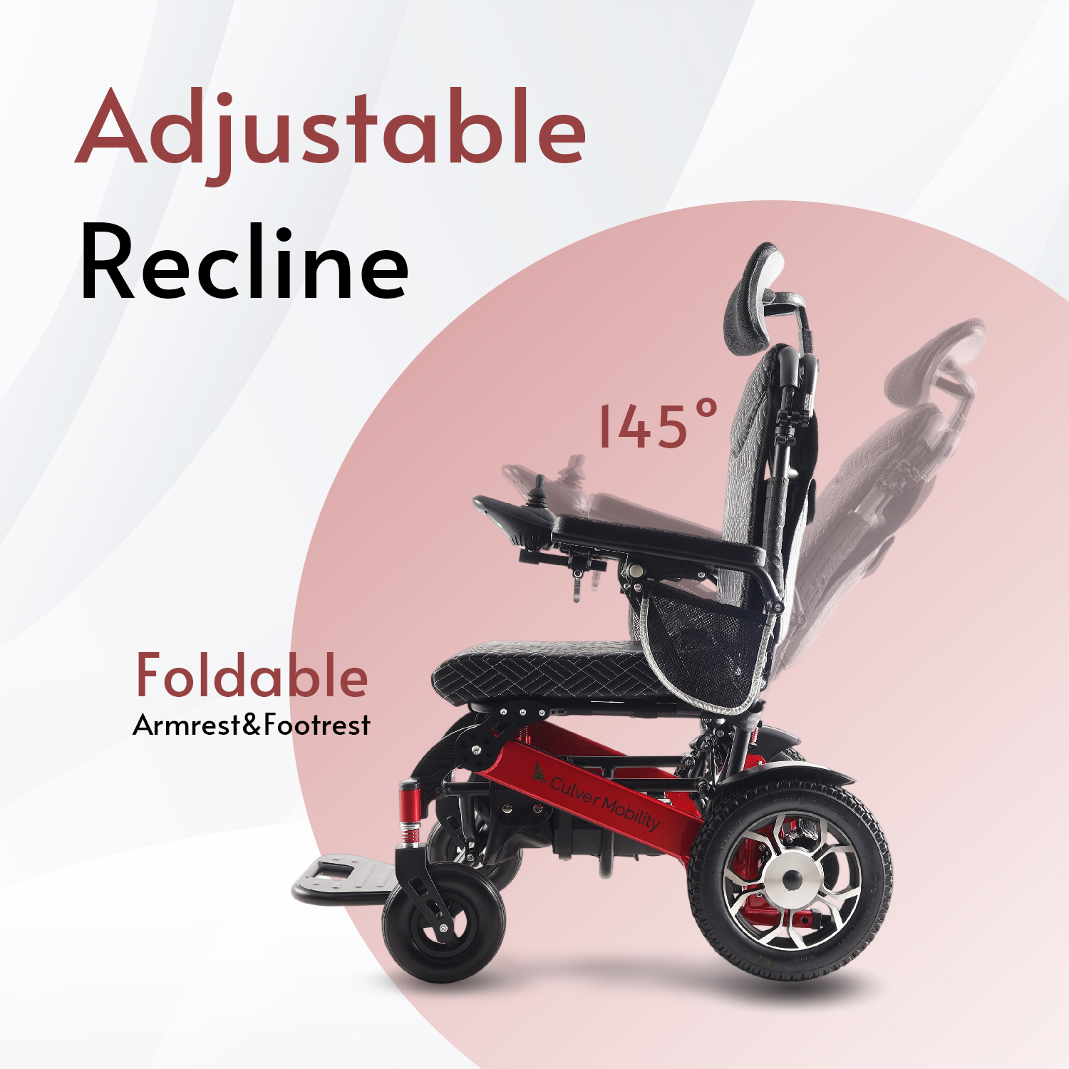 SHAWK (Red)-Reclining Folding Lightweight Electric Wheelchair 500W Motor,330 lbs-13 miles - Image 6